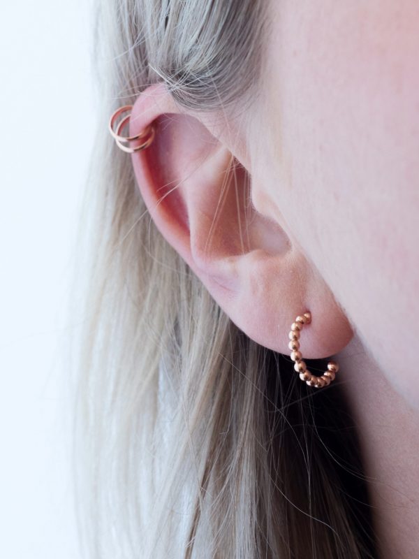 Oorbellen Hoop Earrings Beadies & Ear cuff Emily 925 sterling zilver en 18K roségoud Laura Design