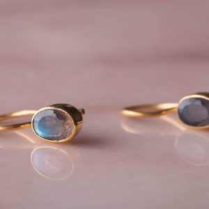 Oorbellen Earring Gemstone Livia 925 sterling zilver en 18K goud Labradoriet Laura Design