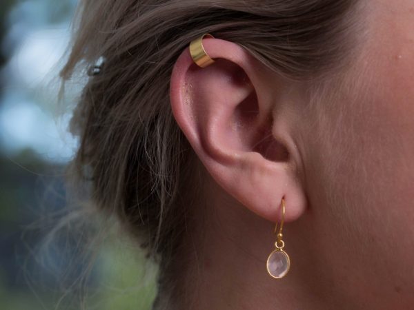 Oorbellen Earring Gemstone Elva 925 sterling zilver en 18K goud Rozenkwarts Laura Design