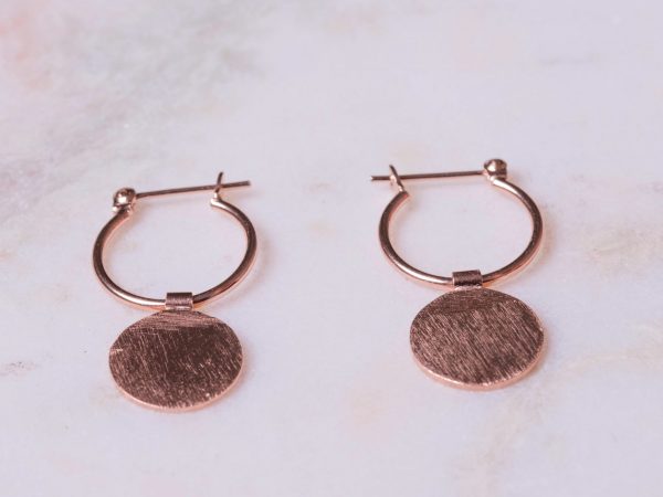 Oorbellen Hoop Earrings Disque 925 sterling zilver en 18K roségoud mat Laura Design
