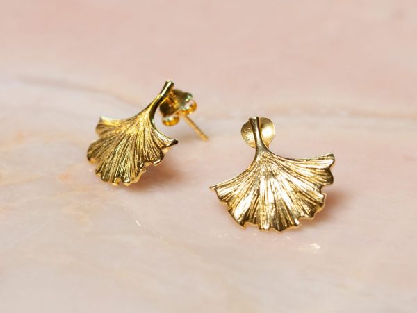 Oorbellen Earstud Ginkgo Leaf Chic 925 sterling zilver en 18K goud Laura Design