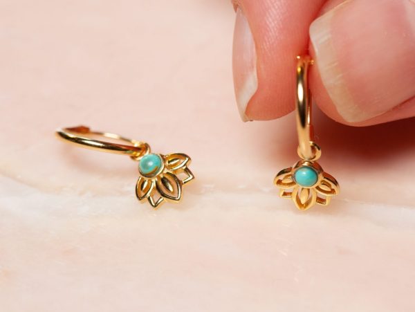 Oorbellen Hoop Earrings Lois Turquoise 925 sterling zilver en 18K goud Laura Design