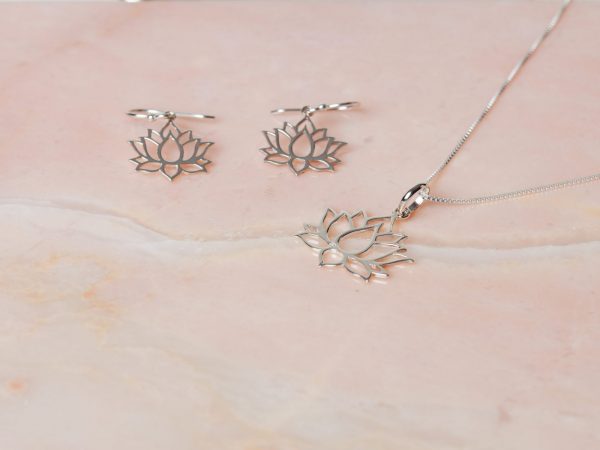 Geschenkset Necklace Levi & Earring Lotus Flower Chic 925 sterling zilver Laura Design
