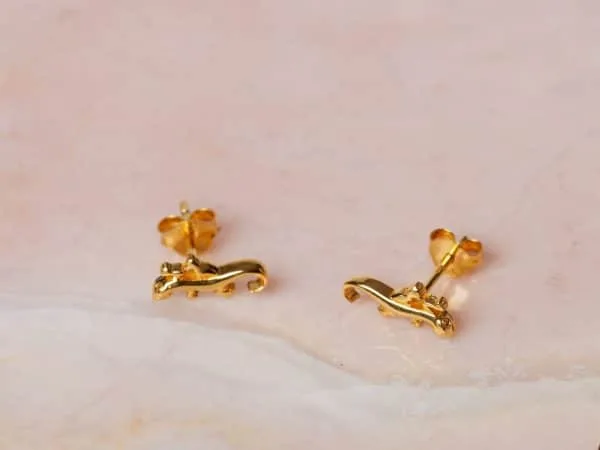 Oorbellen Earstud Gecko 925 sterling zilver en 18K goud Laura Design