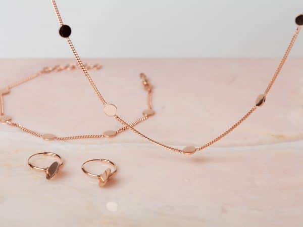 Geschenkset Necklace Filou & Bracelet Celine & Hoop Earrings Coin 925 sterling zilver en 18K roségoud Laura Design