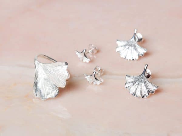 Ring Vaya & Earstud Little Ginkgo Leaf & Earstud Ginkgo Leaf Chic 925 sterling zilver Laura Design