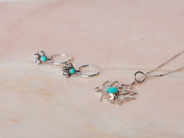 Geschenkset Necklace Lotus Turquoise & Hoop Earrings Loïs Turquoise 925 sterling zilver Laura Design