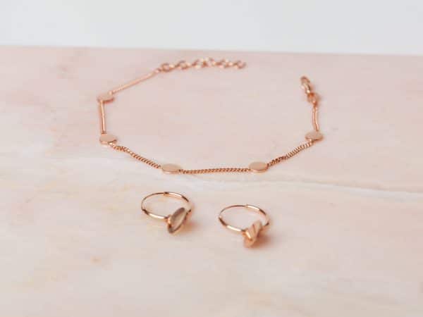 Geschenkset Bracelet Celine & Hoop Earrings Coin 925 sterling zilver en 18K roségoud Laura Design