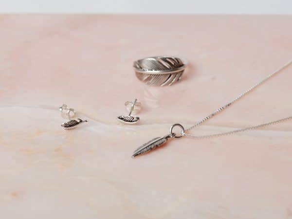 Geschenkset Necklace Feather & Earstud Dark Vera & Ring Philou 925 sterling zilver Laura Design