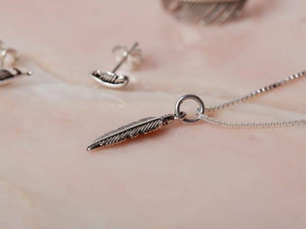 Geschenkset Necklace Feather & Earstud Dark Vera & Ring Philou 925 sterling zilver Laura Design