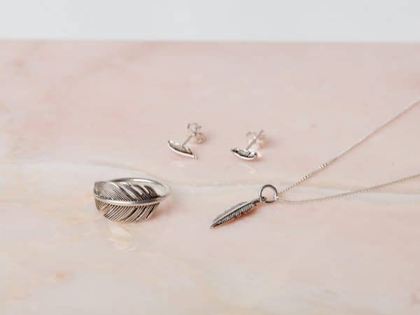 Geschenkset Necklace Feather & Earstud Dark Vera & Ring Philou 925 sterling zilver Laura Design