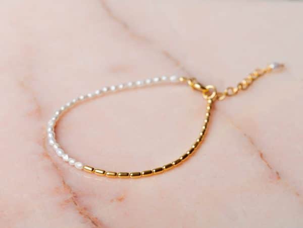 Armband Bracelet Pearl Riley 925 sterling zilver en 18K goud zoetwaterparel Laura Design