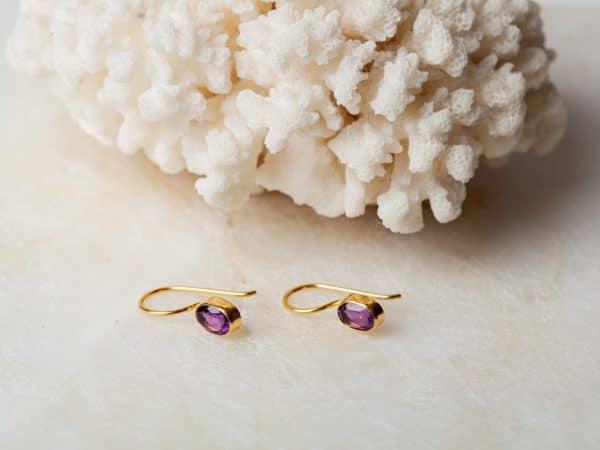 Oorbellen Earring Gemstone Livia 925 sterling zilver en 18K goud Amethist Laura Design