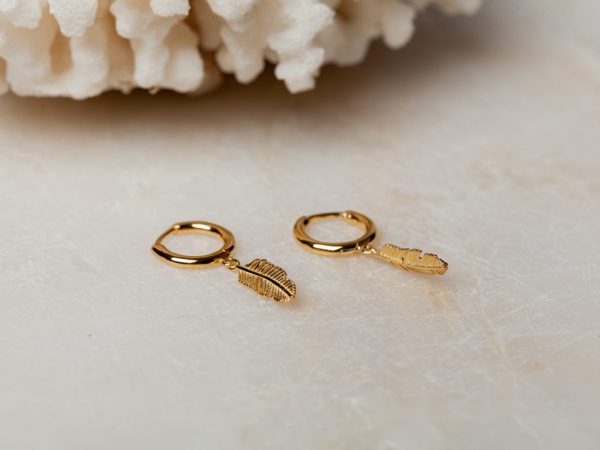 Oorbellen Hoop Earrings Feather Chic 925 sterling zilver en 18K goud Laura Design