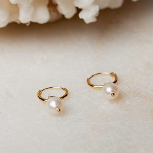 Oorbellen Hoop Earrings Pearl Ariana 925 sterling zilver en 18K goud zoetwaterparel Laura Design
