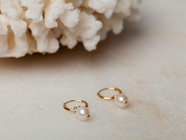 Oorbellen Hoop Earrings Pearl Ariana 925 sterling zilver en 18K goud zoetwaterparel Laura Design