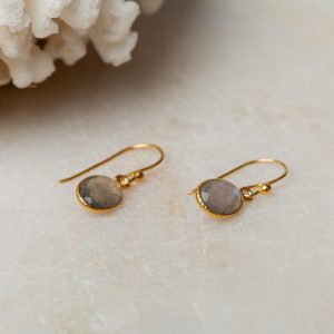 Oorbellen Earring Gemstone Elva 925 sterling zilver en 18K goud Labradoriet Laura Design