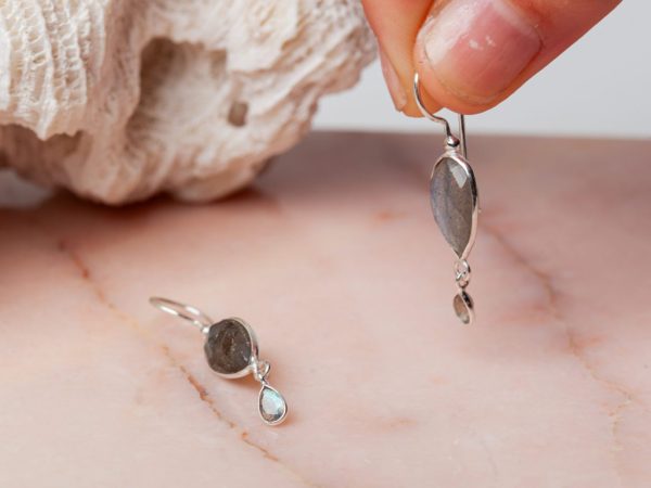 Oorbellen Earring Gemstone Giselle 925 sterling zilver Labradoriet Laura Design