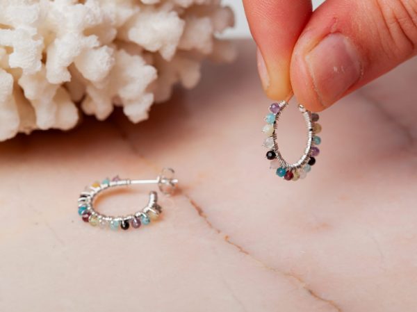 Oorbellen Hoop Earrings Abigail Open 925 sterling zilver mixed gemstones Laura Design