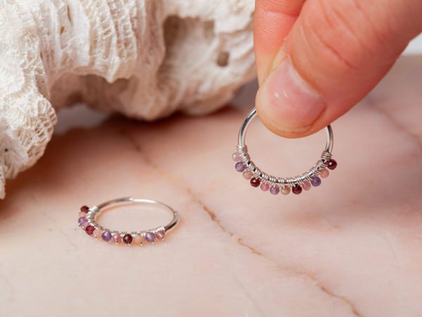 Oorbellen Hoop Earrings Abigail Pink 925 sterling zilver mixed gemstones Laura Design