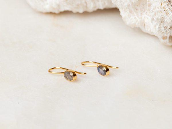 Oorbellen Earring Gemstone Livia 925 sterling zilver en 18K goud Labradoriet Laura Design