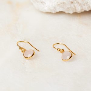 Oorbellen Earring Gemstone Sophia 925 sterling zilver en 18K goud Rozenkwarts Laura Design