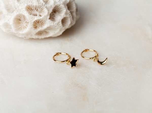 Oorbellen Hoop Earrings Moonstar 925 sterling zilver en 18K goud Laura Design