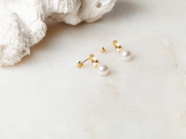 Oorbellen Earring Pearl Adeline 925 sterling zilver en 18K goud mat Laura Design