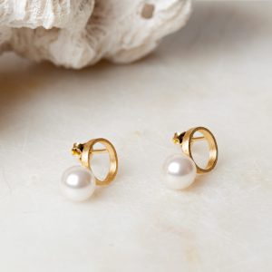Oorbellen Earring Pearl Adeline 925 sterling zilver en 18K goud mat Laura Design