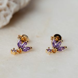 1e afbeelding Oorbellen Earstud Kendra 925 sterling zilver en 18K goud purple cubic zirconia Laura Design