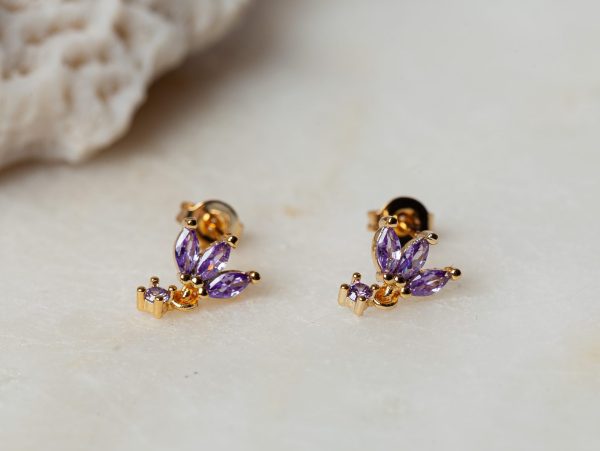 1e afbeelding Oorbellen Earstud Kendra 925 sterling zilver en 18K goud purple cubic zirconia Laura Design