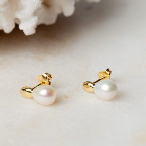 1e afbeelding Oorbellen Earstud Pearl Lenora 925 sterling zilver en 18K goud zoetwaterparel Laura Design