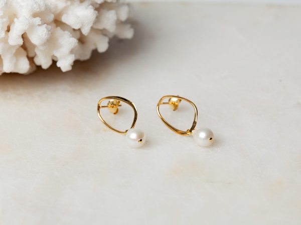 Oorbellen Hoop Earrings Pearl Arlette 925 sterling zilver en 18K goud zoetwaterparel Laura Design