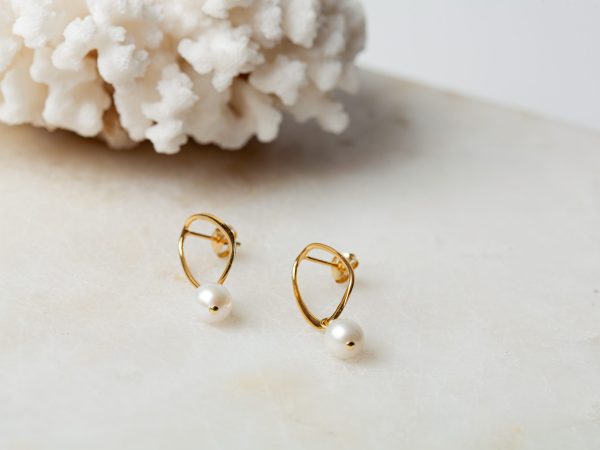 Oorbellen Hoop Earrings Pearl Arlette 925 sterling zilver en 18K goud zoetwaterparel Laura Design