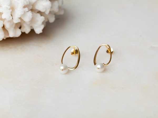 Oorbellen Hoop Earrings Pearl Arlette 925 sterling zilver en 18K goud zoetwaterparel Laura Design