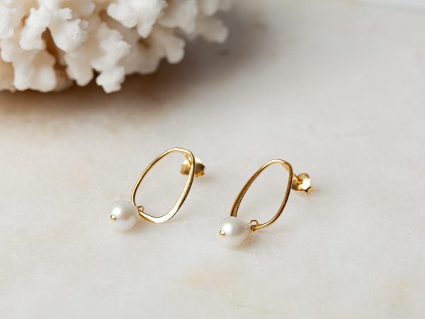 Oorbellen Hoop Earrings Pearl Arlette 925 sterling zilver en 18K goud zoetwaterparel Laura Design