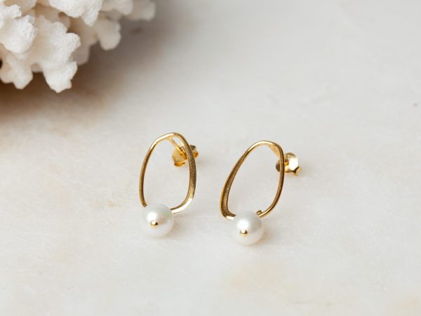 Oorbellen Hoop Earrings Pearl Arlette 925 sterling zilver en 18K goud zoetwaterparel Laura Design