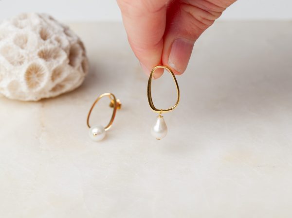 Oorbellen Hoop Earrings Pearl Arlette 925 sterling zilver en 18K goud zoetwaterparel Laura Design