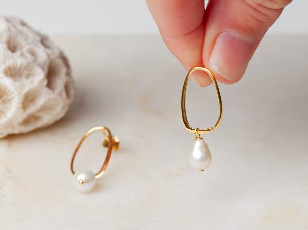 Oorbellen Hoop Earrings Pearl Arlette 925 sterling zilver en 18K goud zoetwaterparel Laura Design