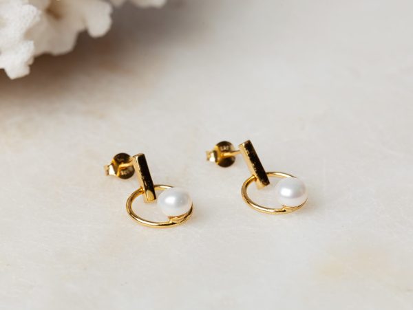 Oorbellen Hoop Earrings Pearl Day 925 sterling zilver en 18K goud zoetwaterparel Laura Design