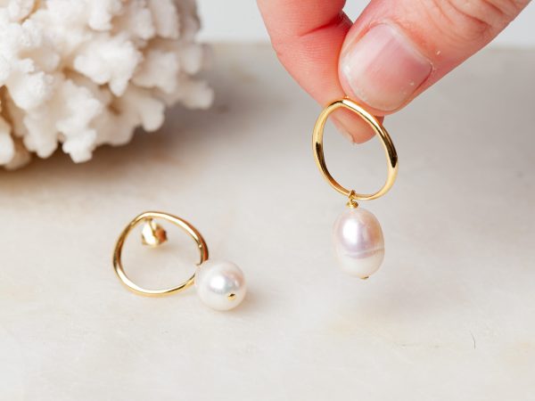 Oorbellen Hoop Earrings Pearl Aleyna 925 sterling zilver en 18K goud zoetwaterparel Laura Design