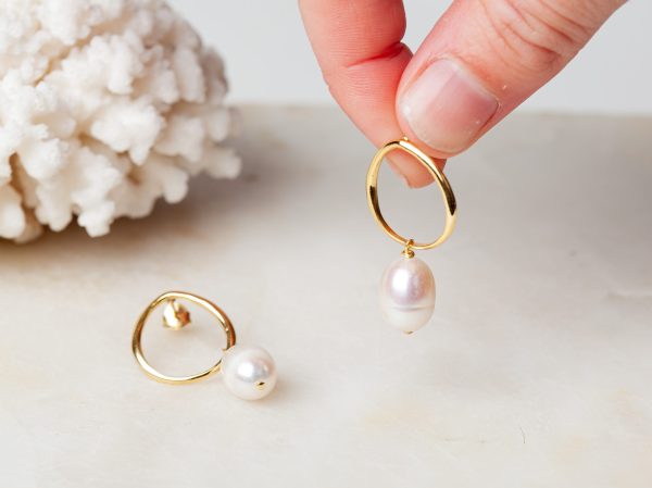 Oorbellen Hoop Earrings Pearl Aleyna 925 sterling zilver en 18K goud zoetwaterparel Laura Design