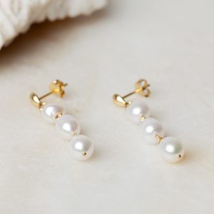 1e afbeelding Oorbellen Earring Pearl Amaris 925 sterling zilver en 18K goud zoetwaterparel Laura Design