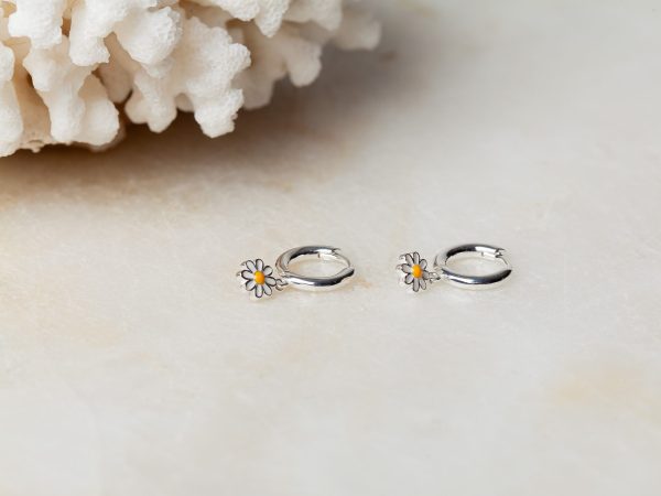 Oorbellen Hoop Earrings Daisy 925 sterling zilver enamel Laura Design