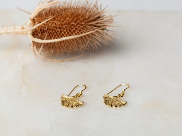 Oorbellen Earring Ginkgo Leaf Long 925 sterling zilver en 18K goud Laura Design