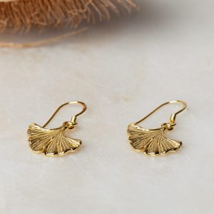 1e afbeelding Oorbellen Earring Ginkgo Leaf Long 925 sterling zilver en 18K goud Laura Design