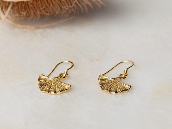 1e afbeelding Oorbellen Earring Ginkgo Leaf Long 925 sterling zilver en 18K goud Laura Design