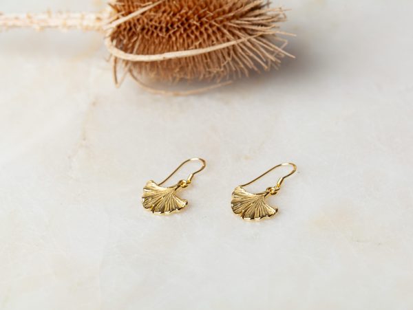 Oorbellen Earring Ginkgo Leaf Long 925 sterling zilver en 18K goud Laura Design