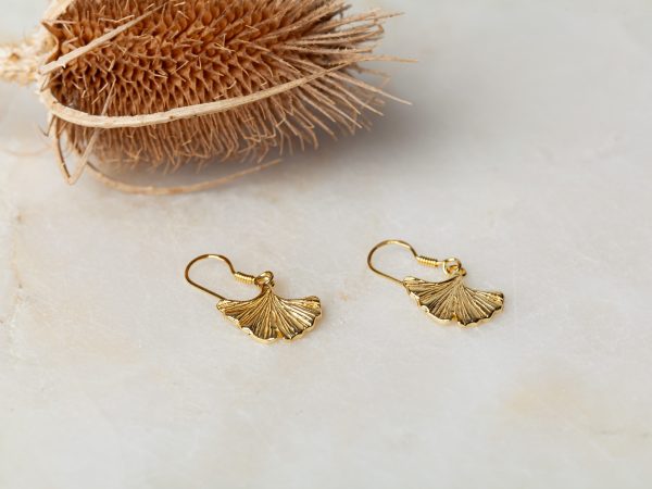 Oorbellen Earring Ginkgo Leaf Long 925 sterling zilver en 18K goud Laura Design