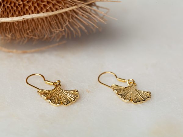 Oorbellen Earring Ginkgo Leaf Long 925 sterling zilver en 18K goud Laura Design